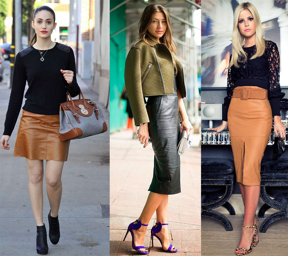 Brown leather skirts