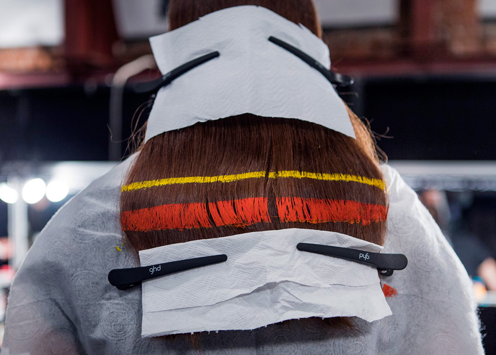 Long hair with multi-colored dyeing