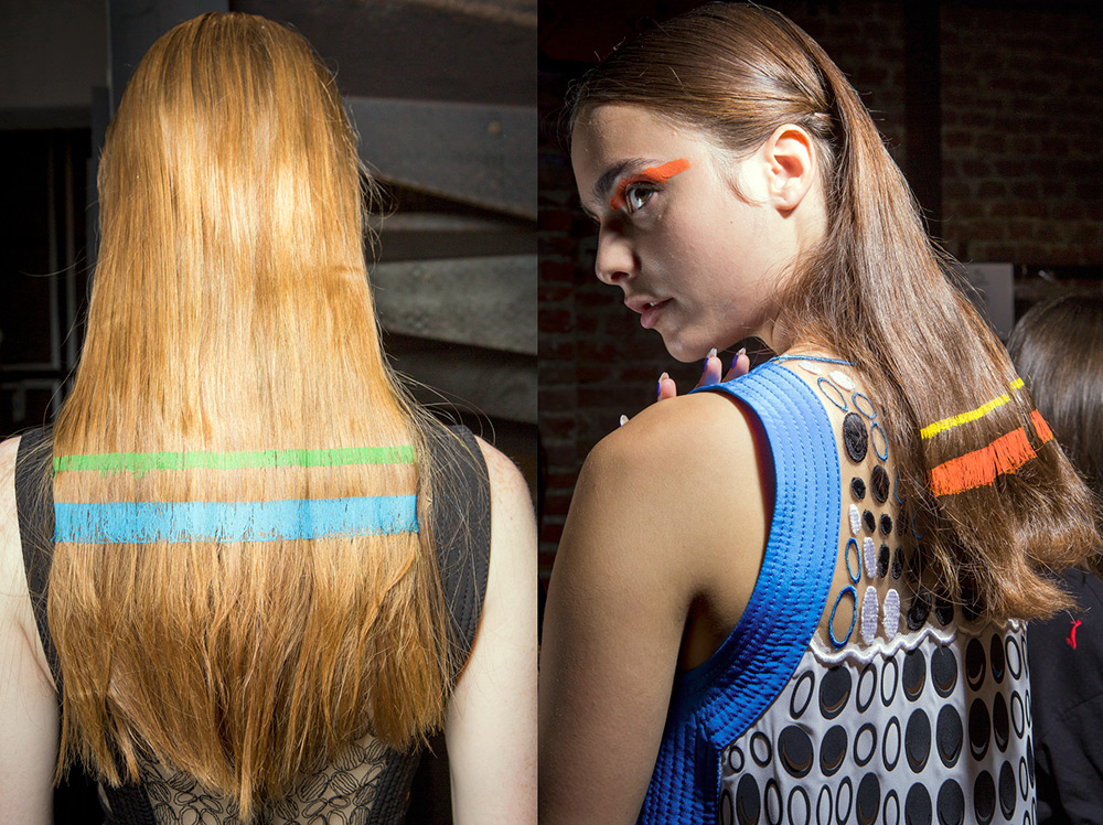 Long hair with multi-colored dyeing