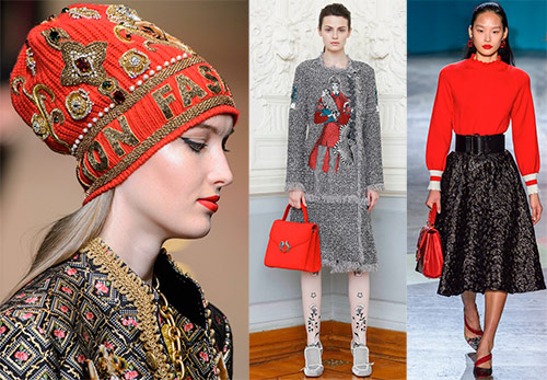 Red accents in women's fashion 2024-2025